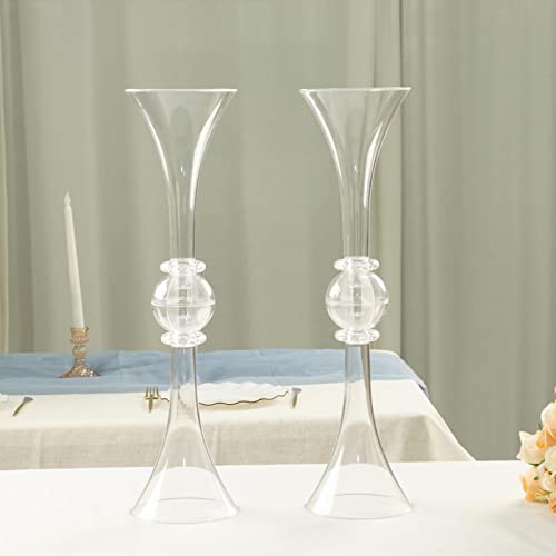 Efavormart 2 Pack | 21" Clear Crystal Embellishment Trumpet Table Centerpiece, Reversible Plastic Flower Vase - color: Clear, size: 21"