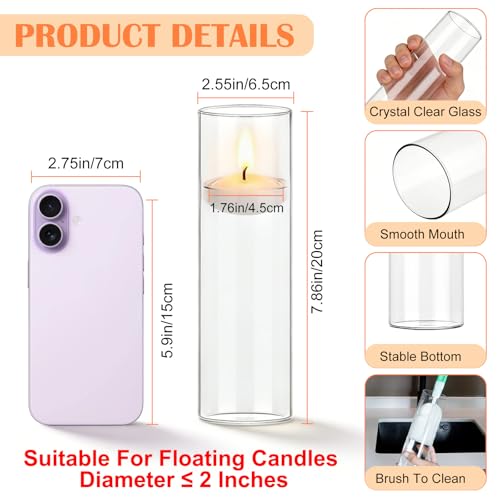 16 Pack Glass Cylinder Bud Vases for Centerpieces, 7.8” H x 2.5” W Clear Flower Vases Bulk, Floating Candle Holder for Wedding Party Home Decor