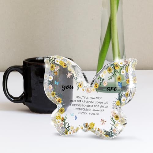 Christian Gifts for Women Butterfly Stuff Office Desk Decoration Accessories Butterfly Christian Gifts for Women Inspirational Religious Gift for Church Ladies, Bible Study Group - color: Yellow White