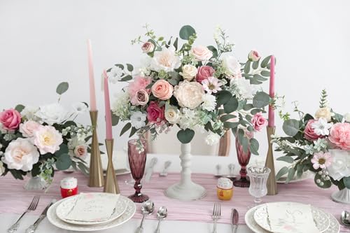YYHUAWU Artificial Flowers Combo Set Fake Flower Leaf Box with Stems for DIY Wedding Bouquets Centerpieces Arrangements Baby Shower Party Home Decorations - color: Light Pink