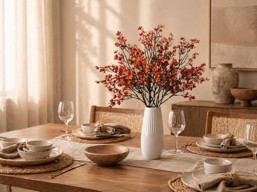 Mandy's 6 Bundles Artificial Burnt Orange Baby’s Breath Flowers | 18.5 Inch Silk Gypsophila European Style Modern Home Decor Centerpiece Neutral Wedding Flower Arrangements - color: Burnt Orange