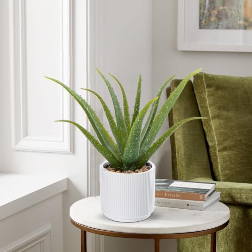 GnFlus Artificial Succulent Aloe Plants 13 Inch Large Faux Succulents with Ceramic Pot Fake Aloe Potted Plant for Home Indoor Bathroom Table Bedroom Shelf Office Decor - color: White-13"