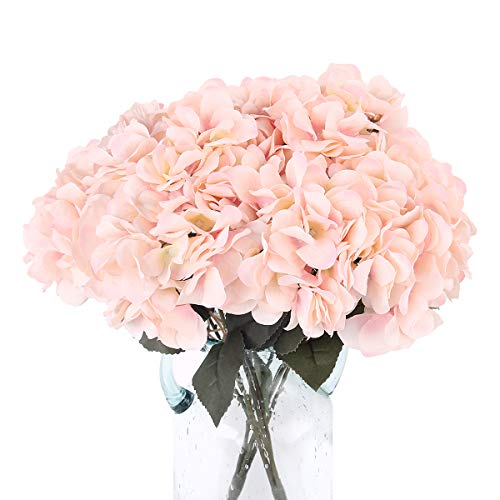 Jim's Cabin Artificial Flowers Silk Hydrangea Flowers 2Bouquet with 5 Big Heads Fake Flower Bunch for Women Bedroom Wedding Cabin Decor DIY(Light Pink) - color: Light Pink