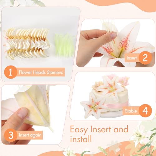 Suncalla 30 Pack Large Artificial Lilies Flower Heads with Realistic Stamens 5.9" Faux Fake Lily Flower Heads Bulk for DIY Crafts Cake Wedding Bridal Wreaths Table Home Party Decor (Light Bean Paste) - color: Light Bean Paste