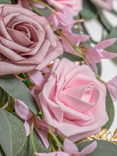 Lisuun Artificial Wedding Arch Flowers with Chiffon Runner, Pack of 3 | Includes 2 Flower Swags, 1 20ft Chiffon Runner and Zip Ties for Wedding Arches, Arbors and Backdrops - color: Dusty&blush