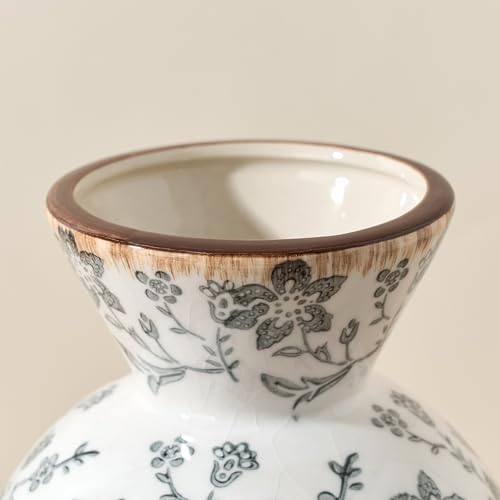 6.61" Ceramic Flower Decorative Antique Vase, Vintage Rustic Chinoiserie Floral Vase for Home Decor, Living Room, Bookshelf, Office, Entryway, Garden, Chinoiserie Decor, Tuscan Decor - color: Gray- 6.61"