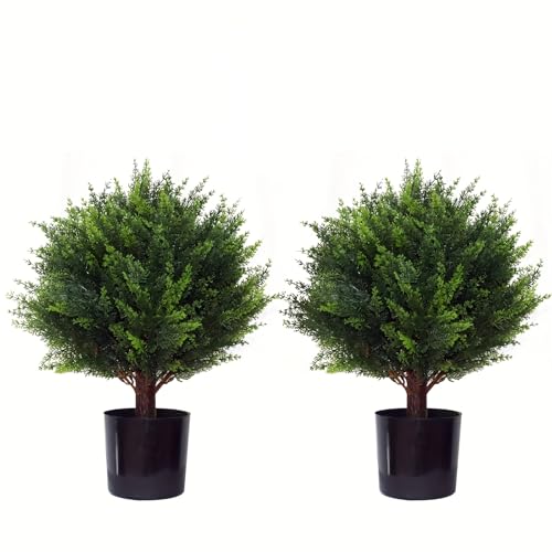Artificial Cedar Tree - 2pcs Faux Shrub Plants, Hand Trimmed, UV Resistant, Low Maintenance, Suitable for Indoor and Outdoor Decoration (16.5 inches) - size: 16.5in