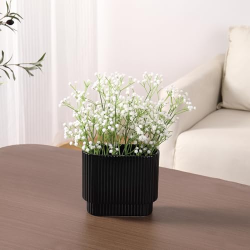 Black Ceramic Vase for Flowers, Decorative Boho Vase for Decor, Rectangle Vases for Tulips, Pampas Grass Vases for Living Room, Office, Mantel, Wedding, Dining Table, 7 Inches - color: Black, size: Medium Rectangle
