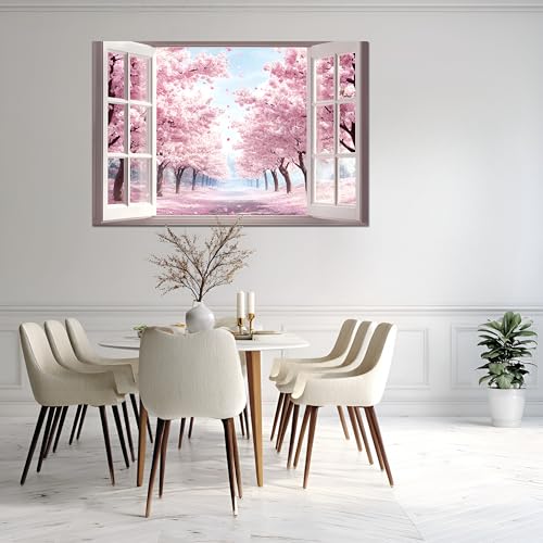 AMAZING WALL Cherry Blossom Pathway Peel and Stick 3D Fake Window Stickers,Removable Tree Wall Decals Murals for Home Decor,32x48in/2PCS - color: Cherry Blossom Pathway, size: 32x48"/2PCS