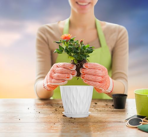 5 Inch Planter Pots, 6 Pack Indoor Planters, Small Flower Pots with Drainage Holes and Tray for Succulents, Orchids, Herbs and Other Indoor Plants (White, 5inch) - color: White, size: 5inch