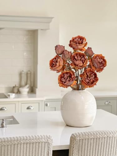 Briful Artificial Dried Look Fall Peony Flowers 3PCS 27.5in Tall Burnt Orange Vintage Silk Peony Bouquet Realistic Fake Peonies Floral Stems for Autumn Home Wedding Vase Centerpiece Arrangement Decor - color: Burnt Orange