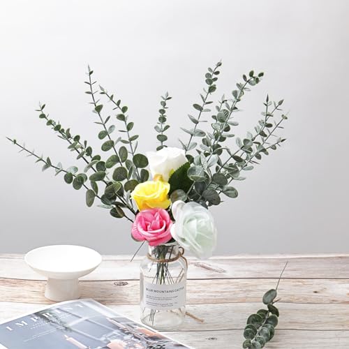 Fake Plants, 40Pcs Eucalyptus Stems Artificial Flowers, Fake Eucalyptus Leaves Stems, Plastic Grey Green Touch Leaf Branches for Home Office Flowers Bouquet Centerpiece Wedding Decoration - color: Grey Green, size: 40 Pcs