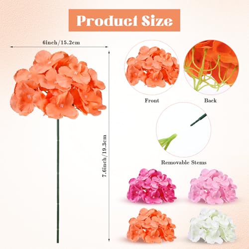 Suncalla 60 Pcs Artificial Hydrangea Flowers Bulk Silk Hydrangea Full Flowers Heads with Stems for Wedding, Home Table Centerpieces, Garden, Baby Shower, Party Decoration (Pink,Orange) - color: Pink,orange