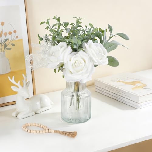 Mkono Fake Flowers in Vase, Artificial Flowers Centerpieces Coffee Table Decor Faux Flowers Arrangement for Home Decor Indoor Floral Bouquet for Bathroom Dining Kitchen
