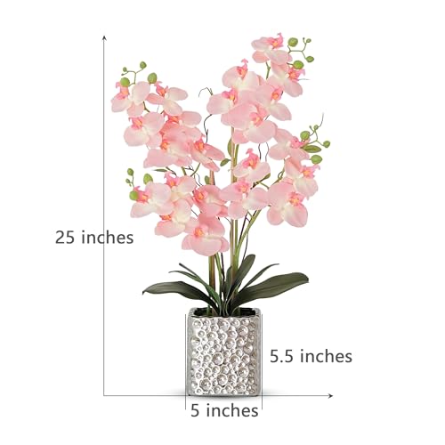 Orchid Artificial Flowers with Sliver Vase Large Silk Faux Phalaenopsis Flowers for Dining Room Table Floral Centerpieces Indoor Decoration,Pink - color: 1302-pink