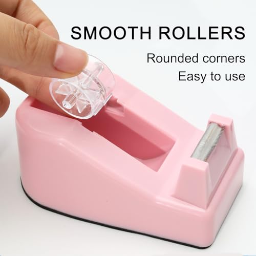 Desktop Tape Dispenser Heavy Duty Desk Accessories Floral Office Tape Dispensers, Weighted Non-Skid Base, Macaron Purple - color: Purple