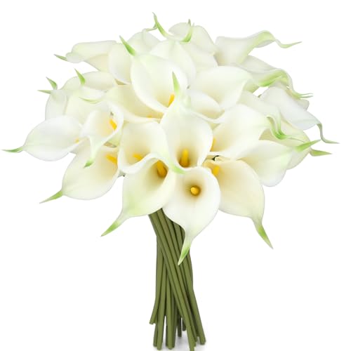 24 Pcs White Artificial Flowers Fake White Calla Lily Silk Flower Real Touch for Wedding Office Home Kitchen Decor - color: White