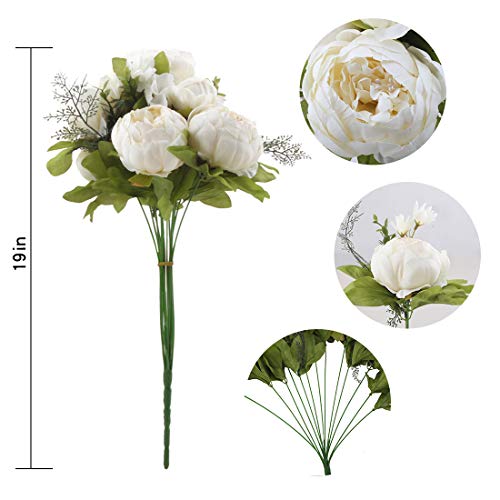 Silk Peony Bouquet Vintage Artificial Peonies Flower for Home Wedding Party Decor (1pcs, White) - color: White