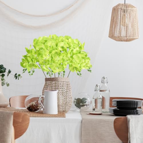 Green Orchids Artificial Flowers 6PCS Silk Orchids 35" Fake Orchid Stems Artificial Orchids That Look Real for Wedding Home Table Centerpieces Decor(Green) - color: Green