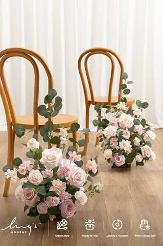 Ling's moment 17.5" Tall Standing Artificial Flowers Arrangements 4 pcs Wedding Aisle Runner Chair Decorations Blush & Pink Centerpieces for Ceremony Reception Rose Floral Party Outdoor - color: Pk-growing Blush