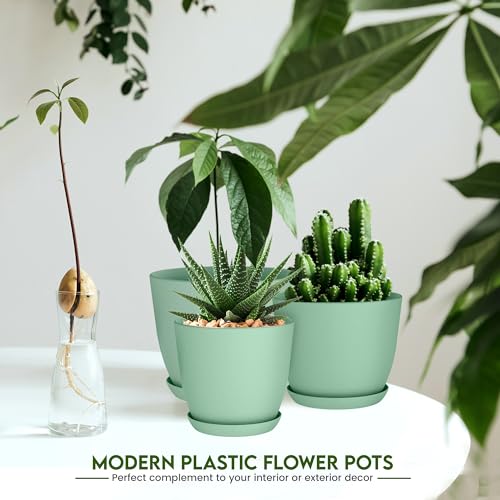 Utopia Home - Plant Pots Indoor with Drainage - 7/6.6/6/5.3/4.8 Inches Home Decor Flower Pots - Plastic Planters for Indoor Plants, Cactus, Succulents Pot (Mint, Pack of 10) - color: Mint, size: Pack of 10