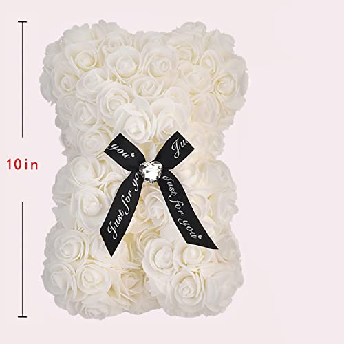 Lgv Flower Rose Bear,Romantic Gift for Valentine's Mother's Day, Christmas, Birthday,Girl Friend Her Mom Female Wife with Artificial Heart-Shaped Diamonds White - color: White