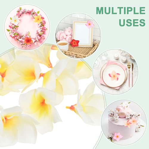 M METERXITY 10-Pack Artificial Plumeria Flowers, Fake Silk Heads Flower Hawaiian Plumeria Petal for DIY Crafts/Dress/Wedding/Party Decoration [White, 3.9"/ 10cm] - color: White