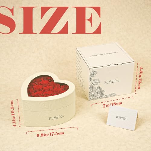 Rosaura Heart-Shaped Preserved Roses Gift Box - Real Forever Flowers for Christmas, Birthday, Valentine's & Mother's Day (red, 16 roses) - color: red, size: 16 roses