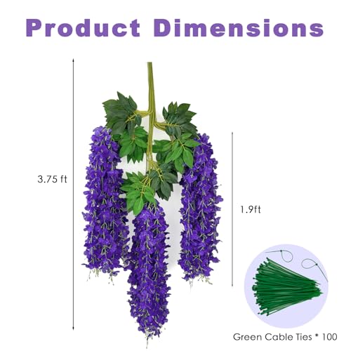 BIRDDIE 48 Pcs of Artificial Wisteria Hanging Flowers, 3.75 Feet Fake Wisteria Flower Strings for Backdrop, Wedding, Ceremony,Garden and Home Wall Decoration (Dark Purple) - color: Dark Purple, size: 48 pcs