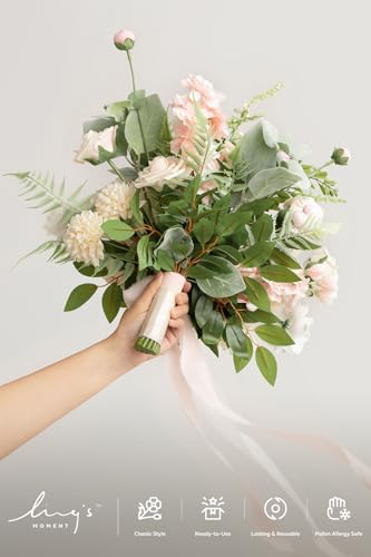Ling's moment Blush Pink Wedding Bouquets for Bride, Blush and Cream Bridal Bouquets for Bride, 15 Inch Free Form Artificial Wedding Flower Bouquet - color: Pk-blush, size: Medium 15 Inch
