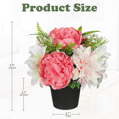 GnFlus Hot Pink Artificial Flowers Small Fake Flowers in Vase Peonies Dahlia Tiger Lily Potted Silk Flower Arrangements Faux Plants & Flowers Home Bathroom Kitchen Table Centerpieces Desk Decor - color: Hot Pink