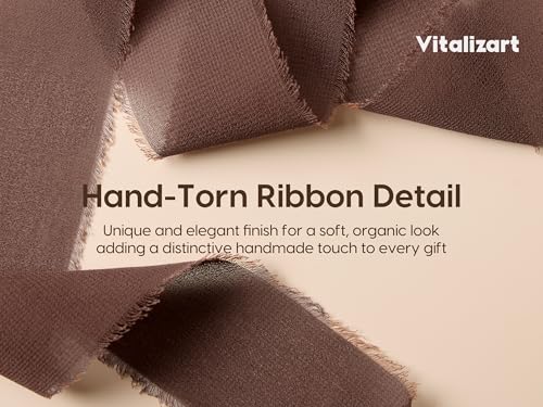 Vitalizart Brown Handmade Chiffon Silk Ribbon Fringe 1.5" x 21 Yd Brown & Nude Frayed Edges Ribbons for Wedding Invitations Bridal Bouquets Gifts Wrapping Crafts Holiday Party Decorations - color: Brown & Nude