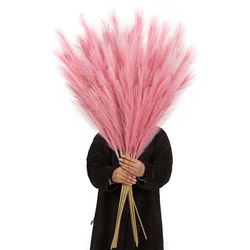 Wertuirk Dark Pink Pampas Grass, 8 Pcs 45 Inch Tall Large Faux Pompous Grass, Long Artificial Flowers for Floor Vases, Wedding Centerpieces, Baby Shower and Home Decoration (Dark Pink) - color: Dark Pink