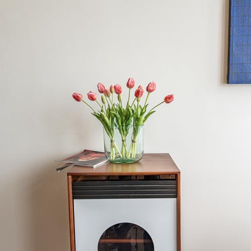 Artificial Tulips Flowers,Soft Touch Latex Bouquet, Fake Tulips,Spring Wedding Home Room Table Centerpiece Decor - color: Coral Pink(no Vase)