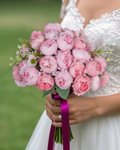 DuHouse 6 Packs Peonies Artificial Flowers,Silk Peonies Bouquet for Wedding Centerpiece Table Party Home Decor(Pink) - color: Pink