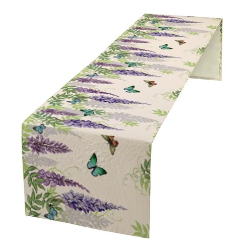 Butterfly Table Runner,Purple Watercolor Floral Plants Seasonal Decor Table Runner for Holiday Kitchen Living Room Home Party Decoration 13x36 Inch - color: Butterfly-7, size: 13x36in