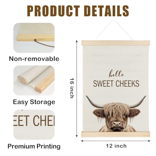 Nrleey Highland Cow Bathroom Poster Hanger Frame - Highland Cow Wall Art with Wooden Poster Hanger, Animal Bathroom Decor, 12x16 Inches - color: Highland Cow