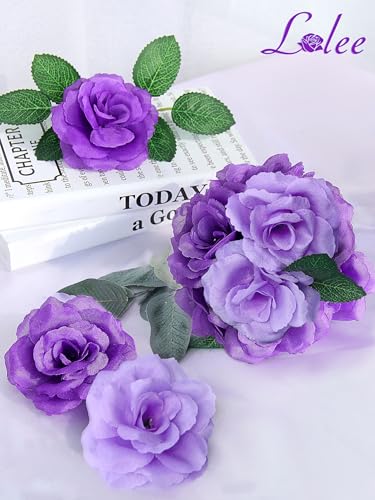 108pcs Roses Head Flowers with Stem - Purple & Lilac Artificial Flowers Rose Bulk - Lavender Purple Silk Rose Fake Flower for Wedding Bouquet Party Home DIY Baby Shower Centerpieces Tables Decoration - color: Purple-lilac