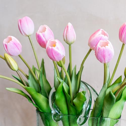 Artificial Tulips Flowers,Soft Touch Latex Bouquet, Fake Tulips,Spring Wedding Home Room Table Centerpiece Decor - color: 15pcs Baby Pink(no Vase)