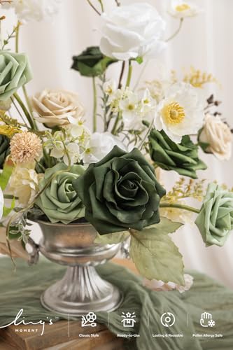 Ling's moment Green Flowers Artificial, Emerald Green & Beige Flowers and Greenery Deluxe Combo Box Set for DIY Wedding Bridal Bouquet, Centerpieces, Home Decor, Floral Arrangement Decor, etc. - color: Grn-emerald & Tawny Beige, size: Deluxe