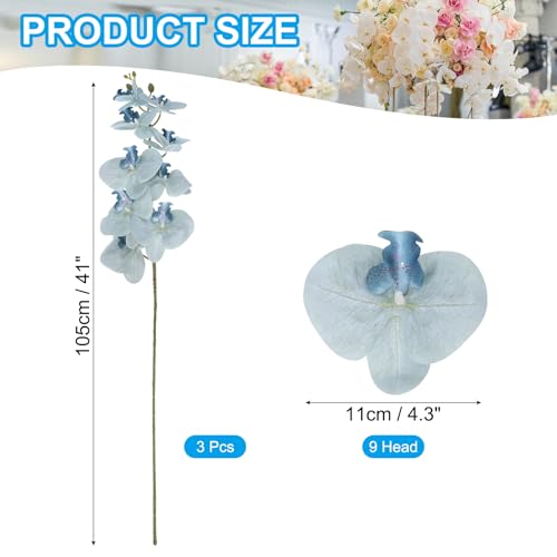 PATIKIL Artificial Orchid Stems 41", 3 Pack 9 Heads Faux Phalaenopsis Flowers Real Touch Fake Orchid Flower Branch for Vase Home Wedding Decoration, Grey Blue - color: Grey Blue