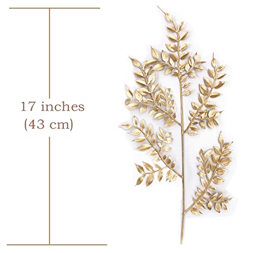 Gold Leaves Decorations for Christmas Artificial Golden Plants Fake Leaf - 17 Inch 5 Pack, Faux Foliage Simulation Flowers Grass Xmas Decor Plant Bushes Indoor Outdoor Wedding Table Centerpiece DIY - color: Gold Foliage - 5 Pcs