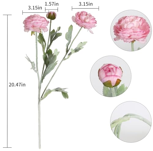 IPOPU Pink Peonies Artificial Flowers 6pcs Pink Artificial Ranunculus Flowers18Heads Pink Silk Peonies with Stems Real Look for Spring Decorations Floral Arrangements Home Table Centerpiece - color: Pink