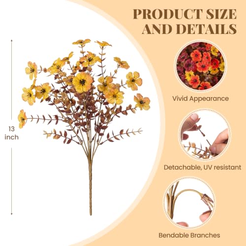 INXUGAO 12PCS Fake Artificial Fall Mums Flowers for Outdoor Decoration Faux Silk Fall Flowers Plants for Outdoor Planters UV Resistant Daisy for Home Decor - color: Fall-orange Brown Yellow