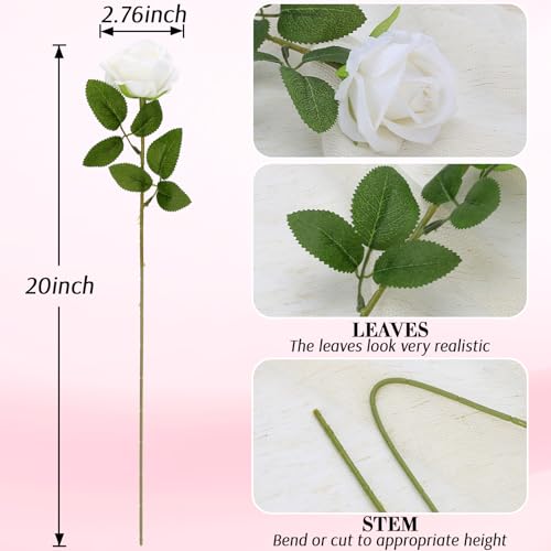 Roses Artificial Flowers, Silk Roses with Stems for Wedding Bridal Bouquets, Valentine Anniversary Mother's Day Get Well Hostess Housewarming Gifts, Indoor Outdoor Decor Party Centerpiece (12, White) - color: White