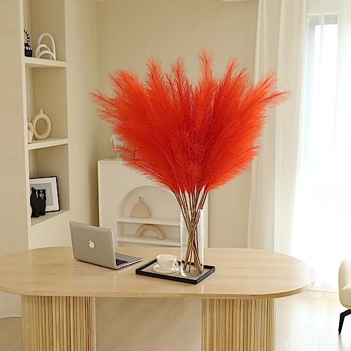 Wertuirk Orange Pampas Grass Decor- 45-Inch Set of 8 | Tall Faux Pampas Grass Soft and Fluffy | Large Artificial Pompas Floral | Perfect for Living Room, Office and Wedding Party Centerpieces - color: Orange