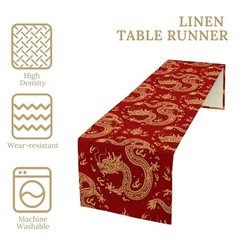 Chinese Dragon Table Runner, Traditional Zodiac Dragon Asian Mythical Dragon Print Table Runner for Home Party Kitchen Dining Table Wedding Party 13x36in - color: Aisa-2, size: 13x36in