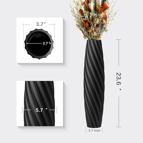 Tall Floor Vase, 23.6 inches Tall Vases Sturdy, Luxury, Textured for Decorative Branches Dried Flowers, Floor Vase for Rustic, Living Room, Shelf Decor (Black) - color: Black