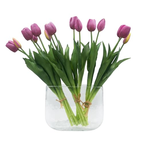 15pcs Artificial Tulips Flowers, Fake Tulips Real Touch, Faux Latex Bouquets, for Party Wedding Home Room Decoration (Purple) - color: Purple, size: 15.75in