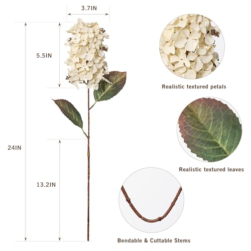 Ttranewsoo Hydrangea Artificial Flowers,Fall Hydrangeas Artificial Flowers, Fake Fall Dried Hydrangea Decoration,Faux Silk Flower with Stems Winter Decor Without Vase（Cream White 8PCS - color: White